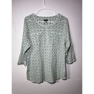 Eddie Bauer Women's Large Boho Cotton Geometric Print Button Henley Blouse Top